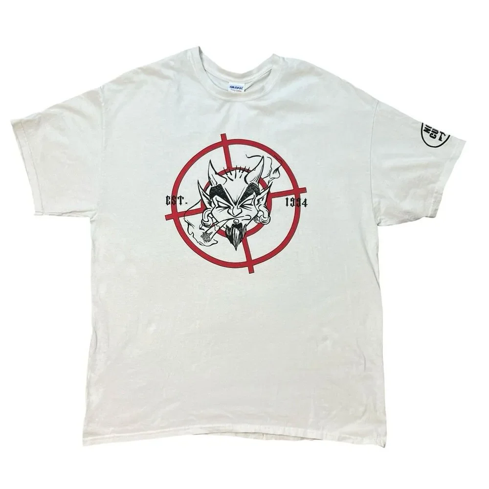 Gildan Graphic T Shirt Mens XL White God Guns Guts Biker Tattoo America Tee‎